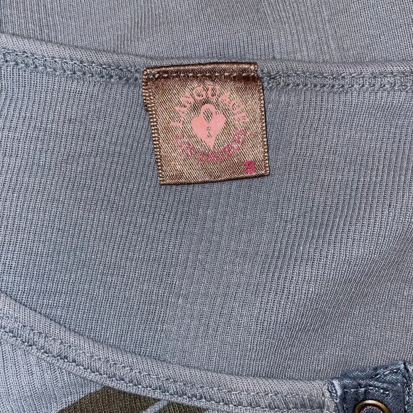 Anthropologie Language Blue Print Henley Long Cotton 3/4 Sleeve Knit Top T-shirt - Picture 10 of 10